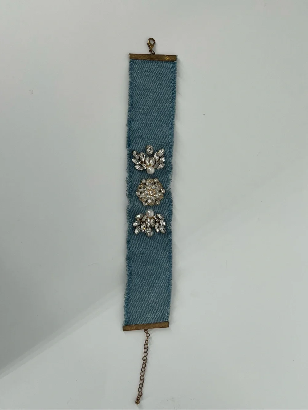 Handmade Denim Blue Crystal Applique Choker Necklace Y2K Inspired
